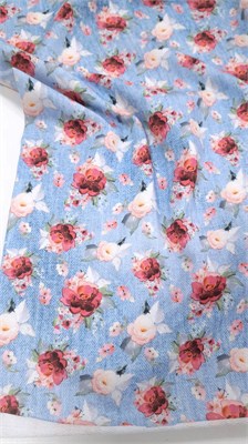 Футер двунитка ЦВЕТОЧКИ НА ДЖИНСЕ 10145